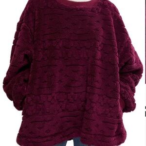 FREE PEOPLE CABLE KNIT SWEATSHIRT - BERRY COMBO NWT XL